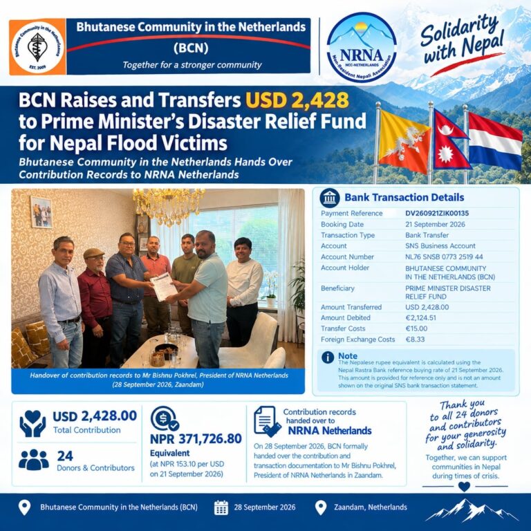 भुट्निज कमिनिटी ईन द नेदरल्यान्ड्सद्वारा नेपाल बाढी राहत कोषमा रु ३,७१,७२६ सहयोग
